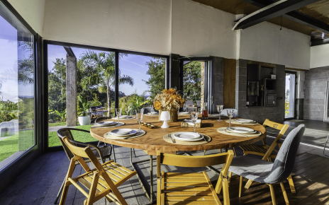 Open plan space with garden and sea views